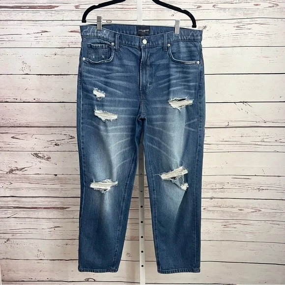 Lucky Brand Blue Boy Mid-Rise Relaxed Straight Leg Distressed Jeans Size 12/31 - Picture 4 of 13
